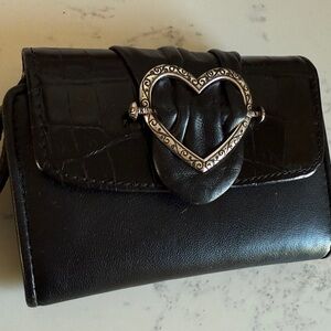 Brighton Brown Crocodile Wallet with Silver Heart Buckle & Wrist Strap